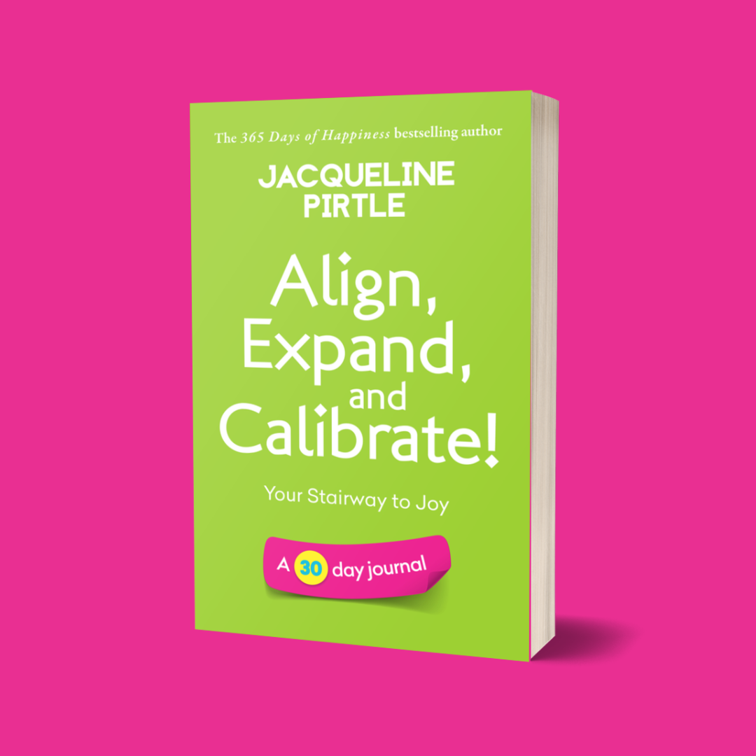 A cover image of a book titled 'Align, Expand, and Calibrate!' by Jacqueline Pirtle with a pink background 30 day journal from the life-changing journal series