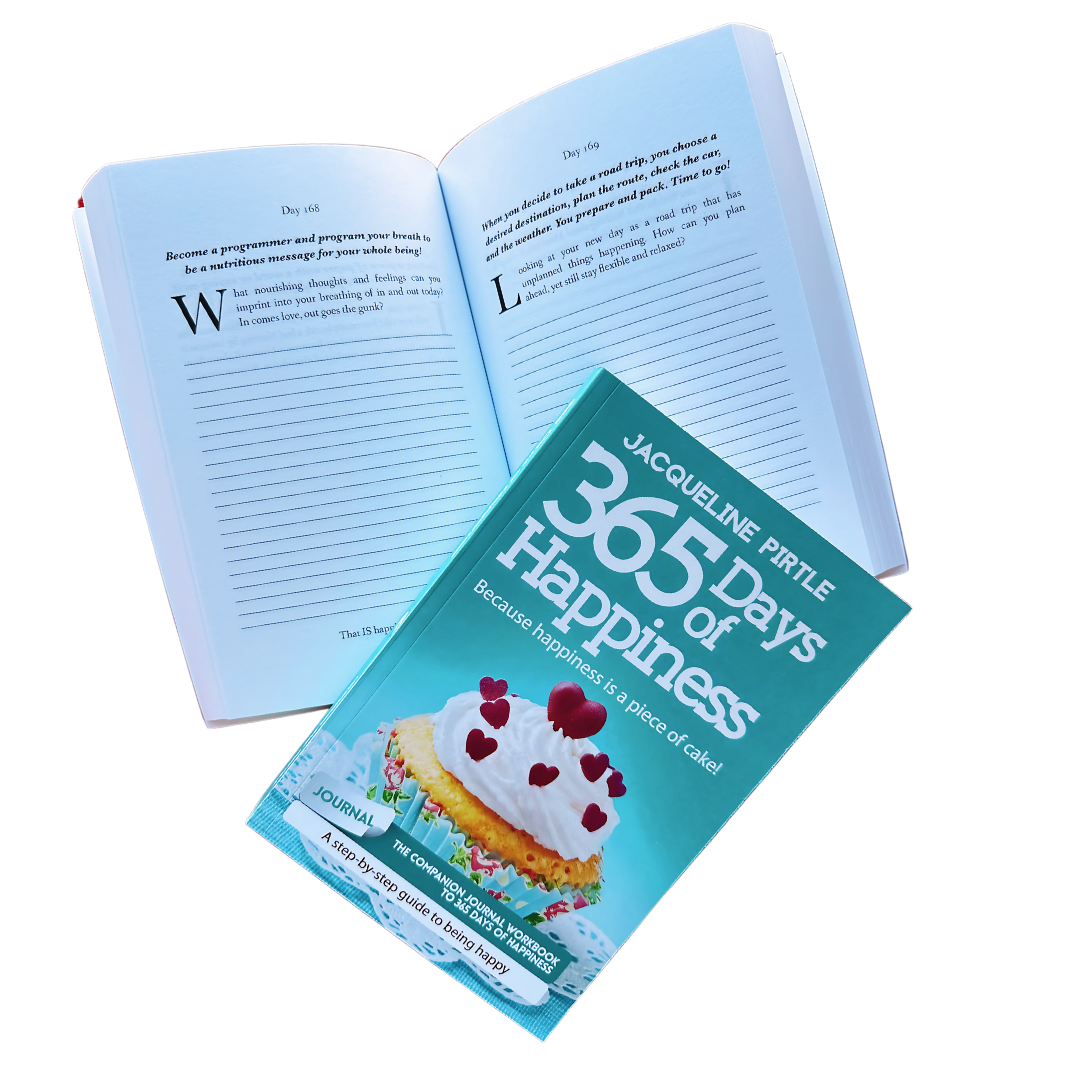 Interior pages of 365 Days of Happiness Companion Journal showing writing prompts