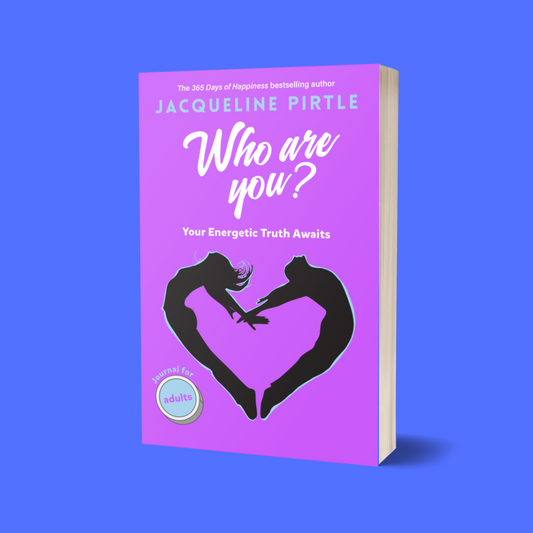 Book titled 'Who are you?' by Jacqueline Pirtle on a purple background. Energetic profile journal