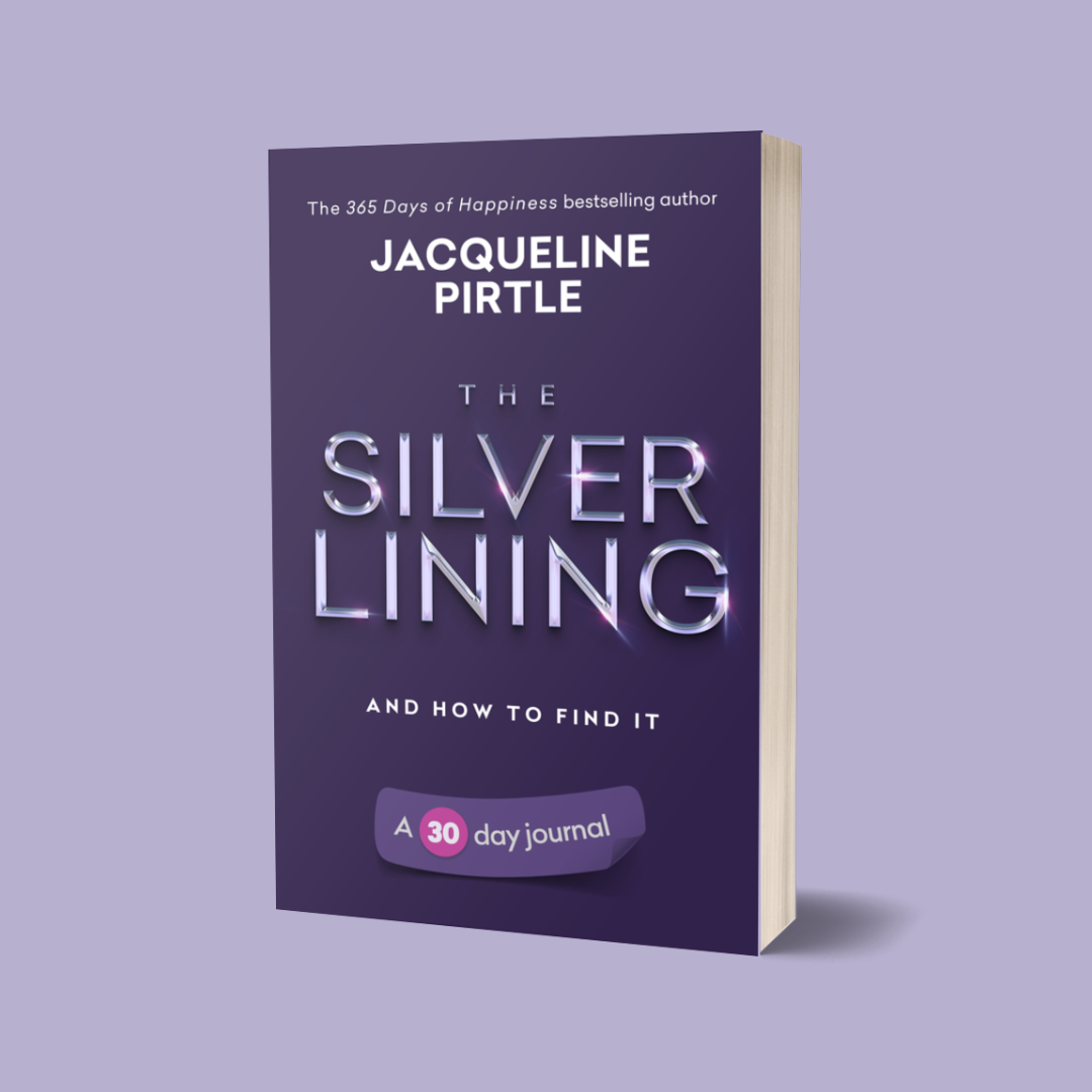 A 30-day journal titled 'The Silver Lining - And How to Find It' by Jacqueline Pirtle, with a purple cover.