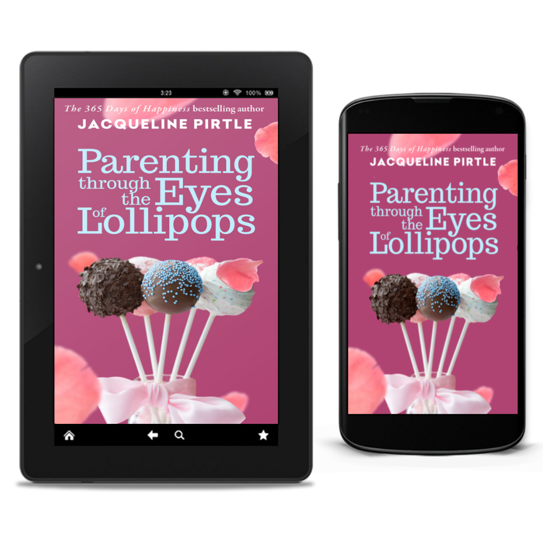 Tablet and smartphone displaying the book 'Parenting through the Eyes of Lollipops' by Jacqueline Pirtle.